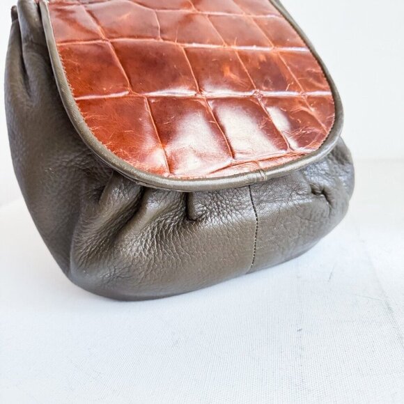 Vintage Leather Croc Skin Oval Crossbody Bag - Picture 3 of 9